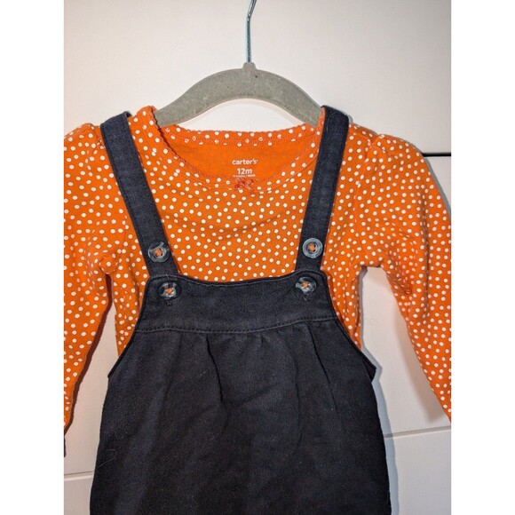 Carter's Orange Polka Dot Shirt and Black Cat Jumper size 12 months - Picture 2 of 4